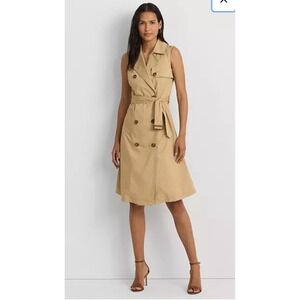 Lauren Ralph Lauren Double-Breasted Tan Belted Safari Dress Size 14 Trench Coat‎